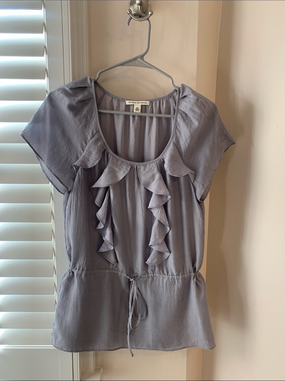 Banana Republic Light Gray Ruffle Front Blouse